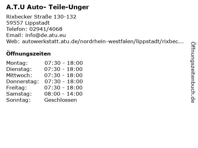 ᐅ Offnungszeiten A T U Lippstadt Rixbeker Str 130 132 In Lippstadt