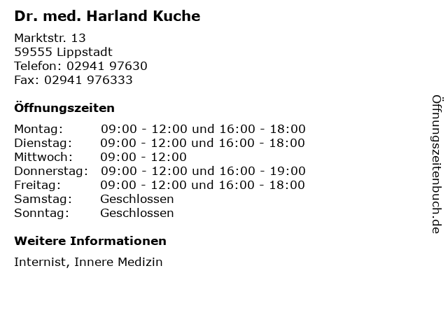 ᐅ Öffnungszeiten „Dr. med. Harland Kuche" | Marktstr. 13 ...