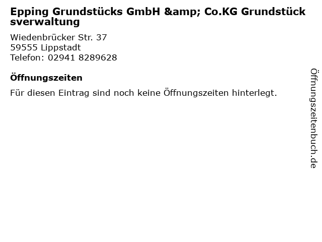 Epping Grundstücks GmbH & Co.KG Grundstücksverwaltung in Lippstadt: Adresse und Öffnungszeiten
