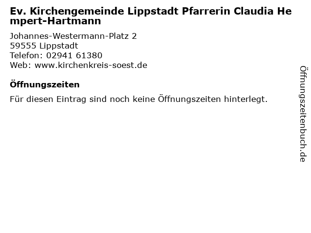 Ev. Kirchengemeinde Lippstadt Pfarrerin Claudia Hempert-Hartmann in Lippstadt: Adresse und Öffnungszeiten
