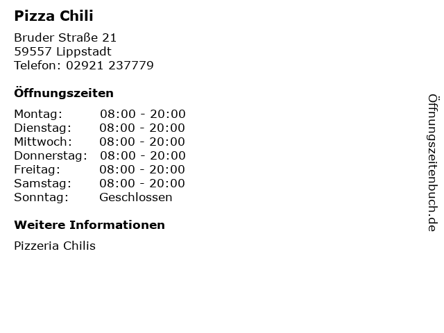 Pizza Chili in Lippstadt: Adresse und Öffnungszeiten