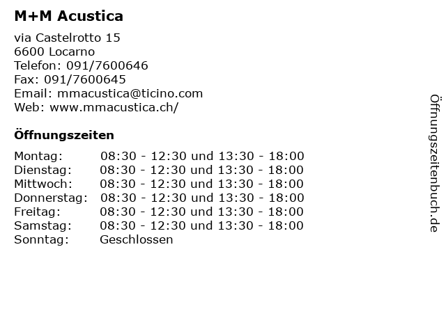 M+M Acustica in Locarno: Adresse und Öffnungszeiten