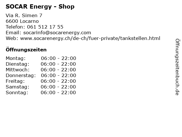 SOCAR Energy - Shop in Locarno: Adresse und Öffnungszeiten