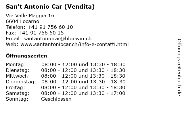 San't Antonio Car (Vendita) in Locarno: Adresse und Öffnungszeiten