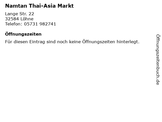 Namtan Thai-Asia Markt in Löhne: Adresse und Öffnungszeiten