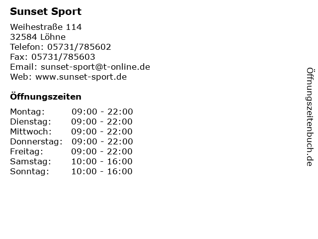Sunset Sport in Löhne: Adresse und Öffnungszeiten
