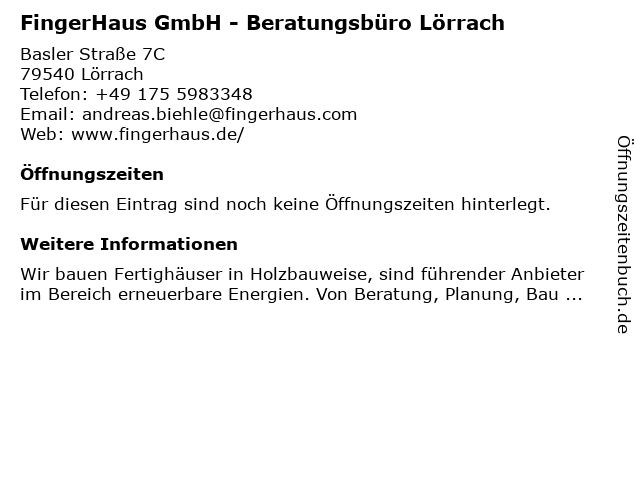 FingerHaus GmbH - Beratungsbüro Lörrach in Lörrach: Adresse und Öffnungszeiten
