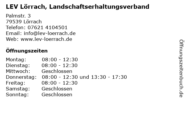 LEV Lörrach, Landschaftserhaltungsverband in Lörrach: Adresse und Öffnungszeiten
