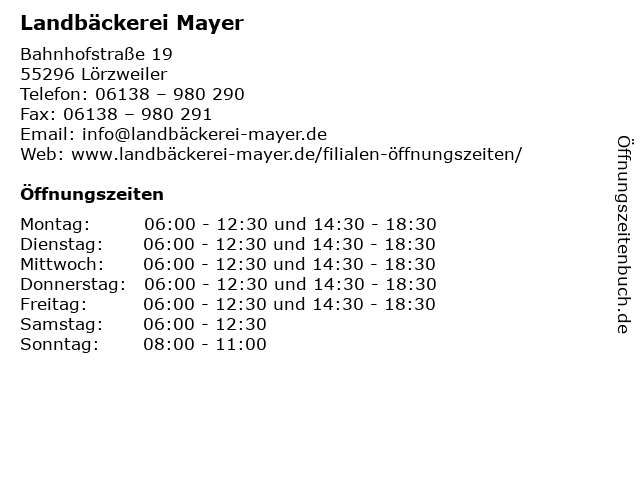 Landbäckerei Mayer in Lörzweiler: Adresse und Öffnungszeiten