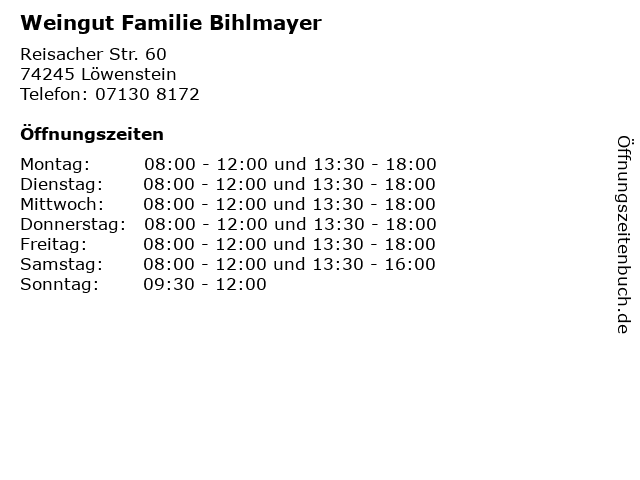 Weingut Familie Bihlmayer in Löwenstein: Adresse und Öffnungszeiten