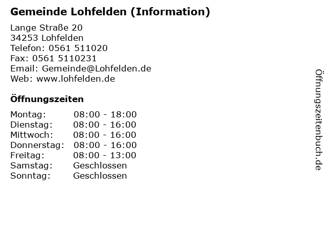 Gemeinde Lohfelden (Information) in Lohfelden: Adresse und Öffnungszeiten