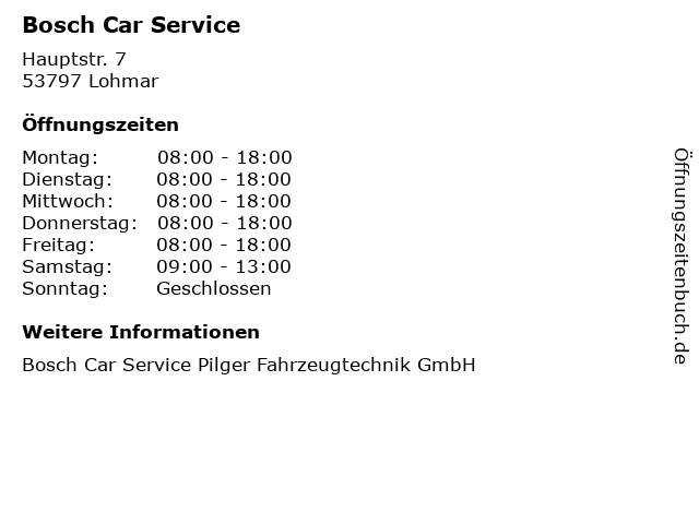 Bosch Car Service in Lohmar: Adresse und Öffnungszeiten