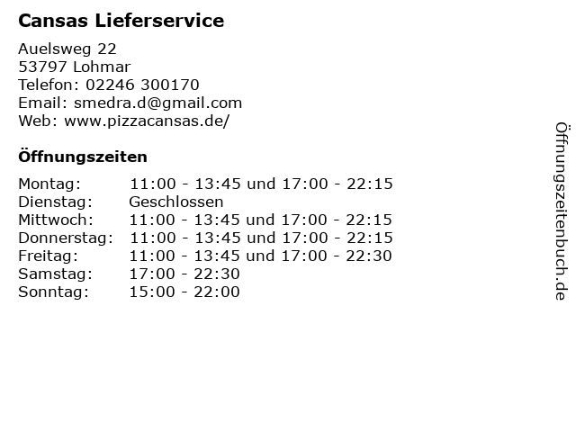 Cansas Lieferservice in Lohmar: Adresse und Öffnungszeiten