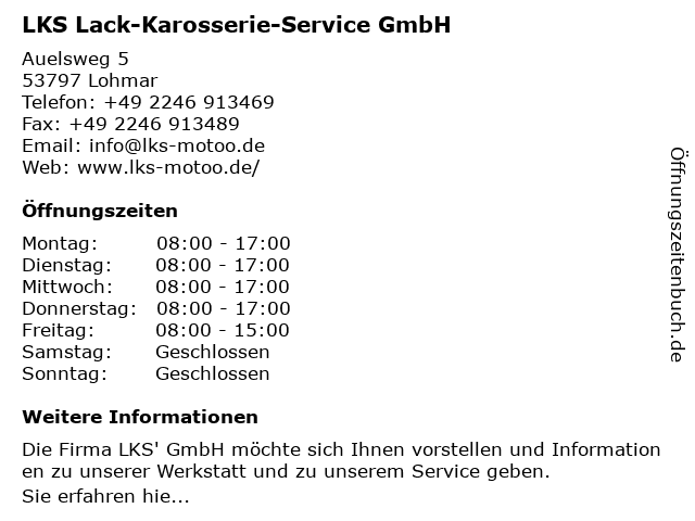 LKS Lack-Karosserie-Service GmbH in Lohmar: Adresse und Öffnungszeiten