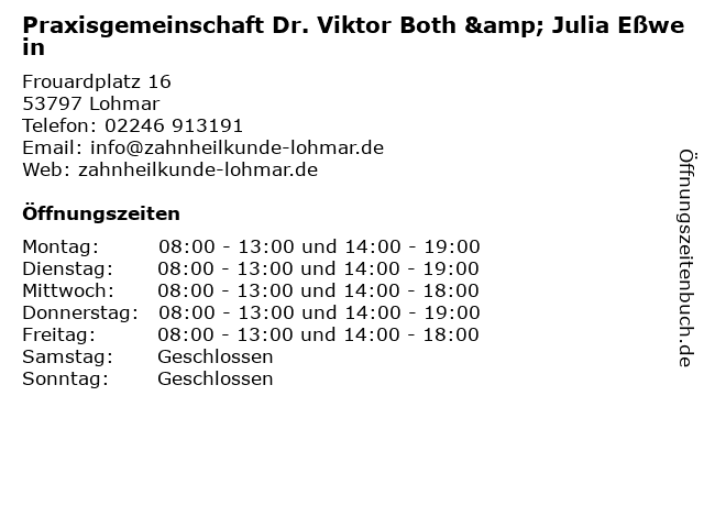 Praxisgemeinschaft Dr. Viktor Both & Julia Eßwein in Lohmar: Adresse und Öffnungszeiten