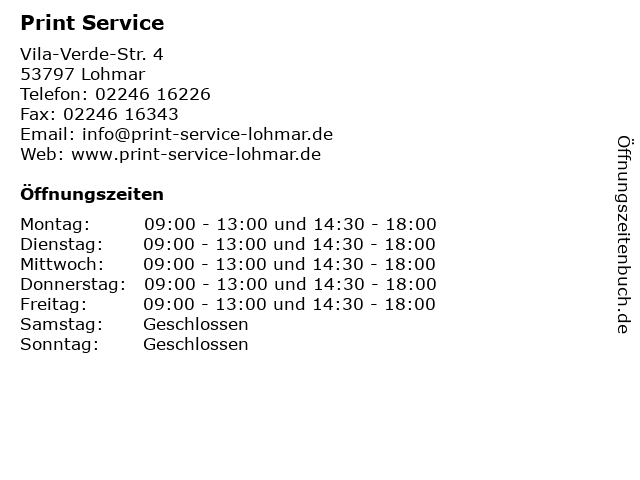 Print Service in Lohmar: Adresse und Öffnungszeiten