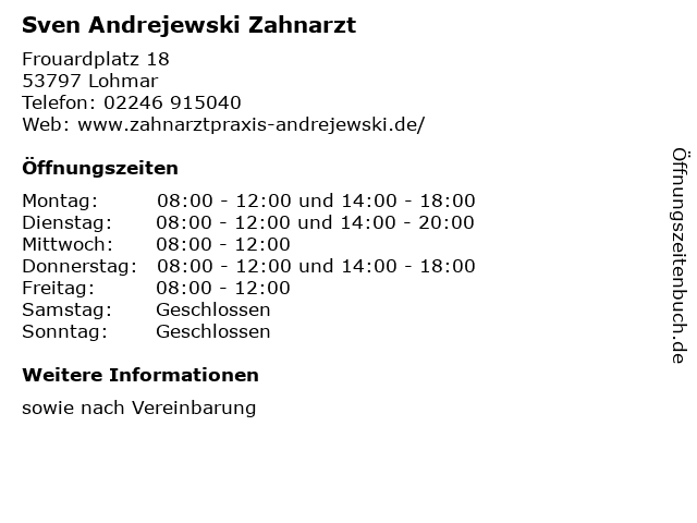Sven Andrejewski Zahnarzt in Lohmar: Adresse und Öffnungszeiten