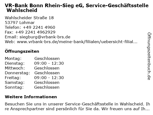 ᐅ Offnungszeiten Vr Bank Rhein Sieg Eg Geschaftsstelle