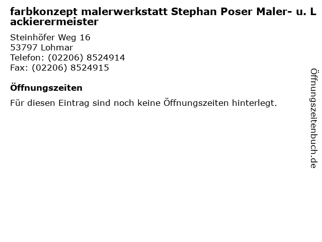 farbkonzept malerwerkstatt Stephan Poser Maler- u. Lackierermeister in Lohmar: Adresse und Öffnungszeiten