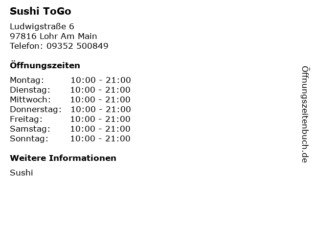 Sushi ToGo in Lohr Am Main: Adresse und Öffnungszeiten
