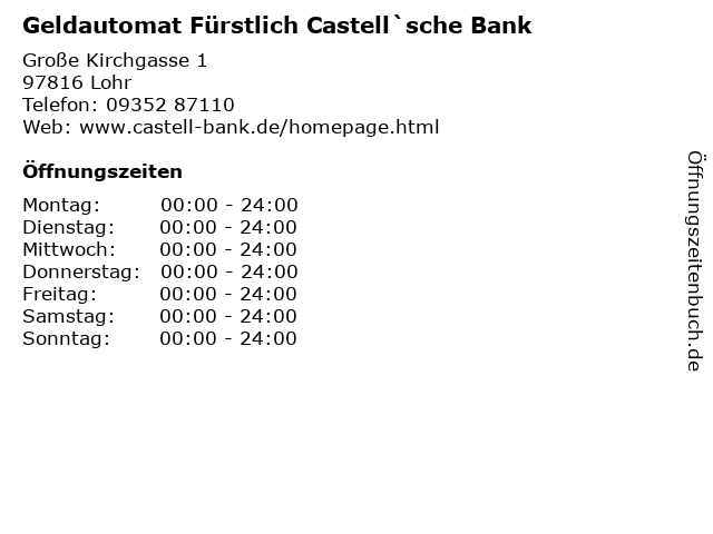 ᐅ Offnungszeiten Geldautomat Furstlich Castell Sche Bank