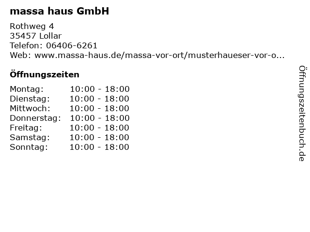 ᐅ Offnungszeiten Massa Haus Gmbh Rothweg 4 In Lollar