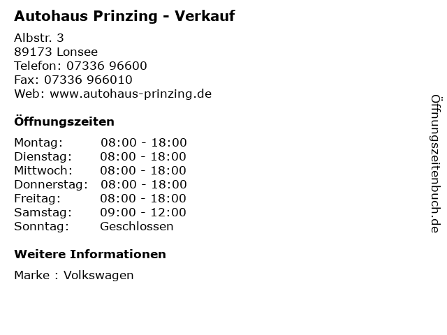 Autohaus Prinzing - Verkauf in Lonsee: Adresse und Öffnungszeiten