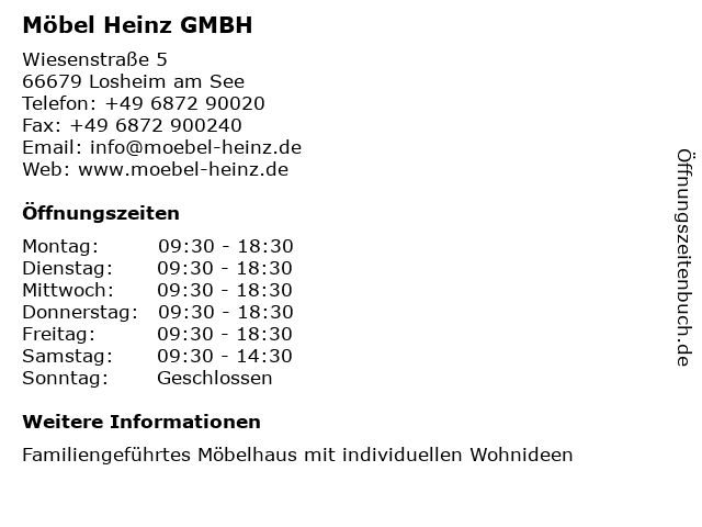 ᐅ Öffnungszeiten „Möbel Heinz GMBH“ Wiesenstraße 5 in