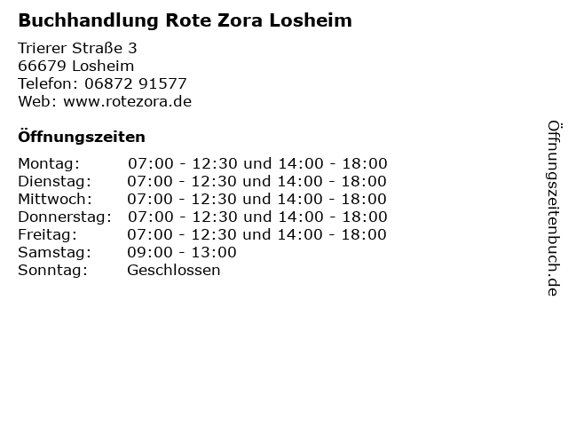 Buchhandlung Rote Zora Losheim in Losheim: Adresse und Öffnungszeiten