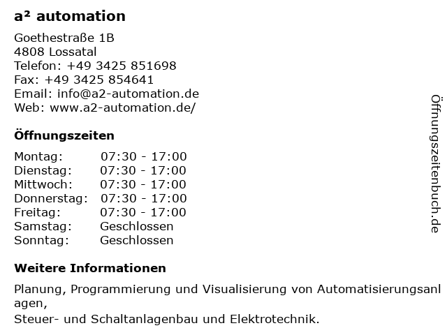 a² automation in Lossatal: Adresse und Öffnungszeiten