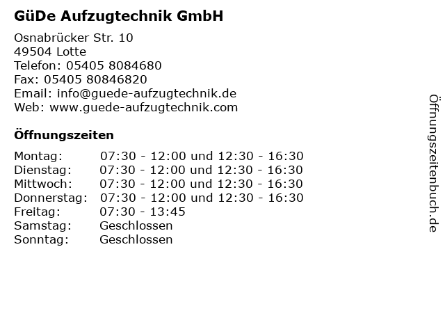 GüDe Aufzugtechnik GmbH in Lotte: Adresse und Öffnungszeiten