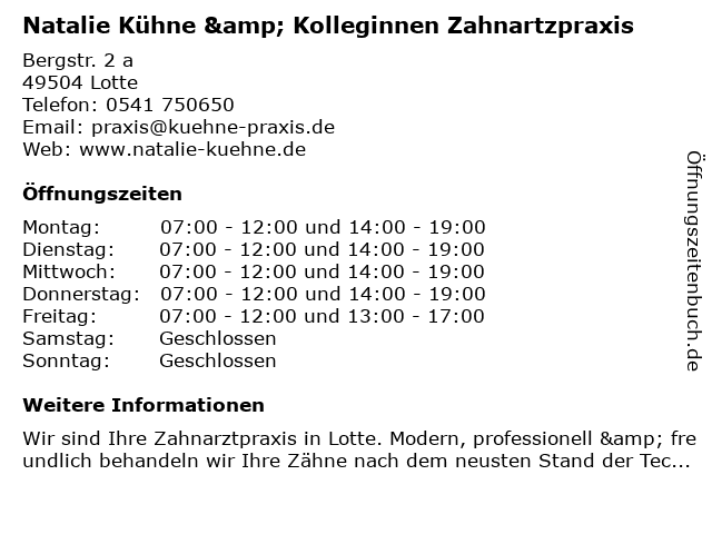 Natalie Kühne & Kolleginnen Zahnartzpraxis in Lotte: Adresse und Öffnungszeiten