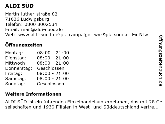 ALDI SÜD in Ludwigsburg: Adresse und Öffnungszeiten