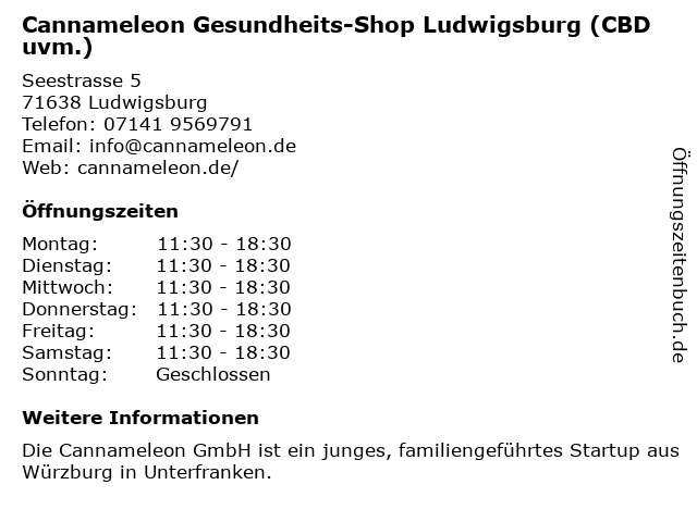 Cannameleon Gesundheits-Shop Ludwigsburg (CBD uvm.) in Ludwigsburg: Adresse und Öffnungszeiten