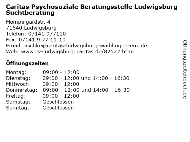 Caritas Psychosoziale Beratungsstelle Ludwigsburg Suchtberatung in Ludwigsburg: Adresse und Öffnungszeiten