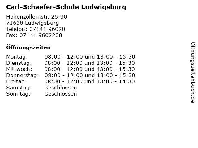 Carl-Schaefer-Schule Ludwigsburg in Ludwigsburg: Adresse und Öffnungszeiten