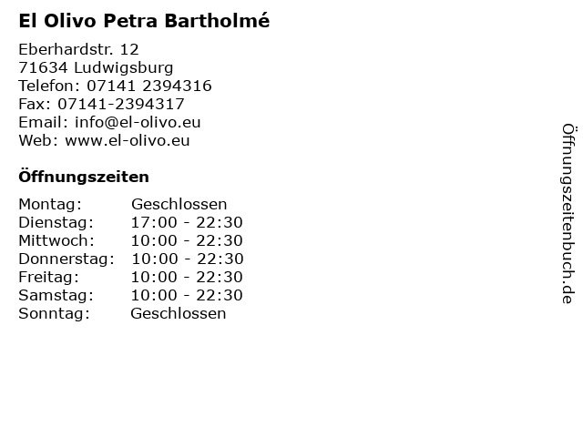 El Olivo Petra Bartholmé in Ludwigsburg: Adresse und Öffnungszeiten