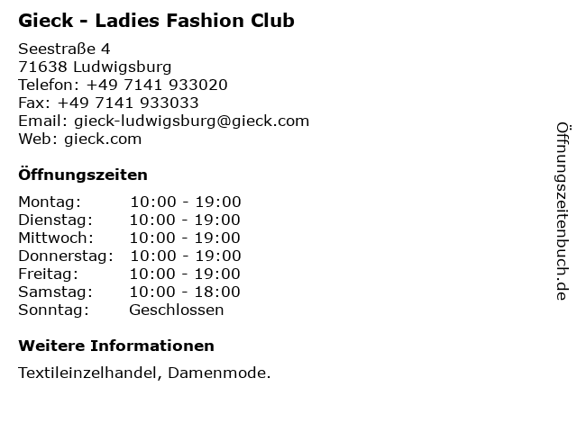Gieck - Ladies Fashion Club in Ludwigsburg: Adresse und Öffnungszeiten