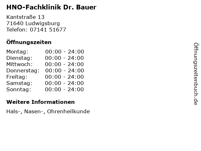 HNO-Fachklinik Dr. Bauer in Ludwigsburg: Adresse und Öffnungszeiten