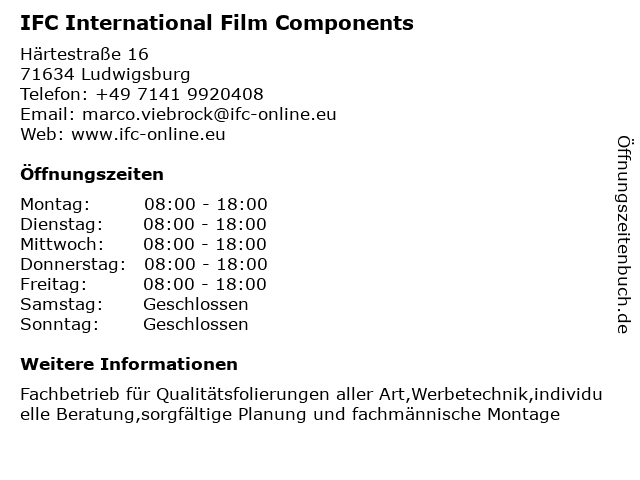 IFC International Film Components in Ludwigsburg: Adresse und Öffnungszeiten