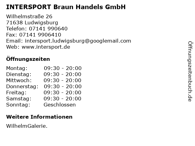 INTERSPORT Braun Handels GmbH in Ludwigsburg: Adresse und Öffnungszeiten
