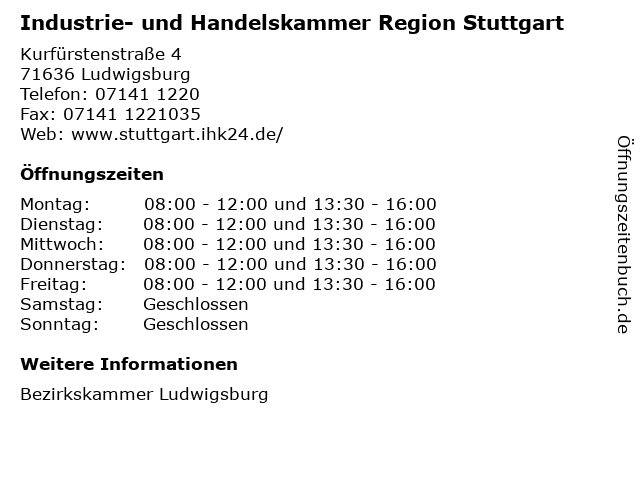 Industrie- und Handelskammer Region Stuttgart in Ludwigsburg: Adresse und Öffnungszeiten