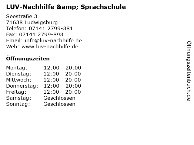 LUV-Nachhilfe & Sprachschule in Ludwigsburg: Adresse und Öffnungszeiten