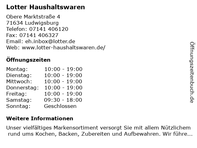 Lotter Haushaltswaren in Ludwigsburg: Adresse und Öffnungszeiten