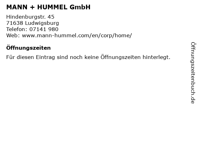 MANN + HUMMEL GmbH in Ludwigsburg: Adresse und Öffnungszeiten