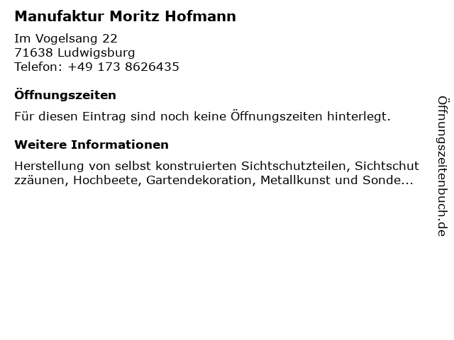Manufaktur Moritz Hofmann in Ludwigsburg: Adresse und Öffnungszeiten