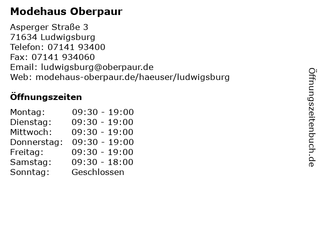 Modehaus Oberpaur in Ludwigsburg: Adresse und Öffnungszeiten