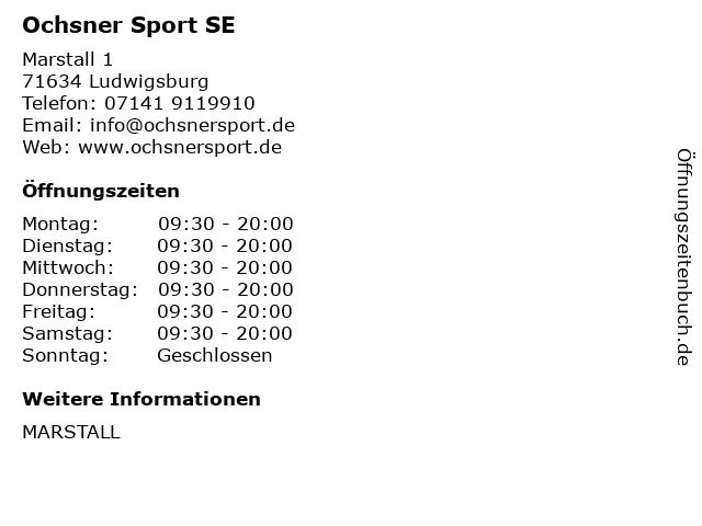 Ochsner Sport SE in Ludwigsburg: Adresse und Öffnungszeiten