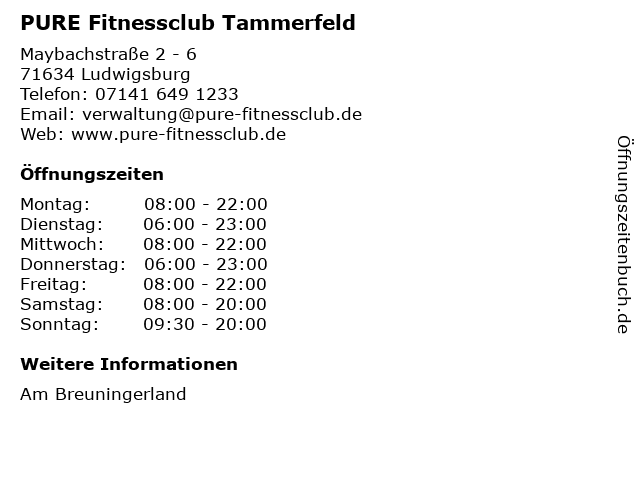 PURE Fitnessclub Tammerfeld in Ludwigsburg: Adresse und Öffnungszeiten
