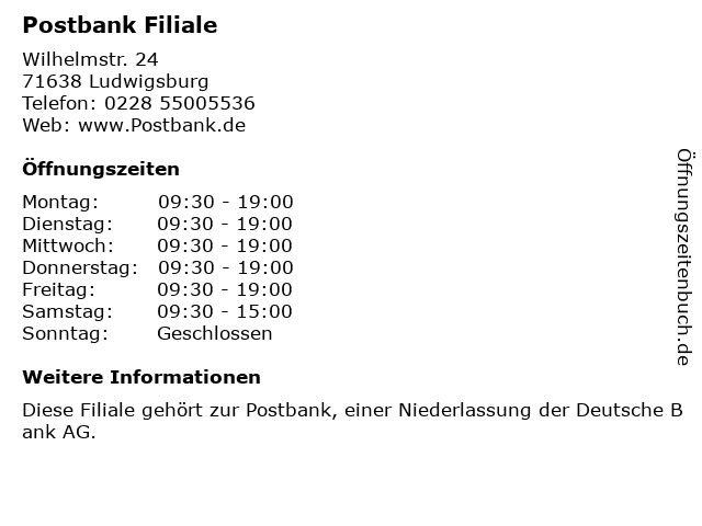 ᐅ Offnungszeiten Postbank Und Postfiliale Wilhelmstrasse 24 In